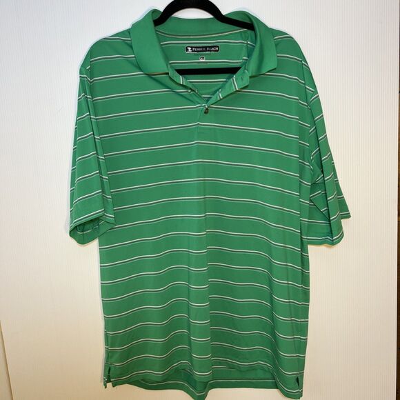 Pebble Beach Performance Golf Polo Green Stripped Print Mens XL Extra Large - Picture 1 of 6